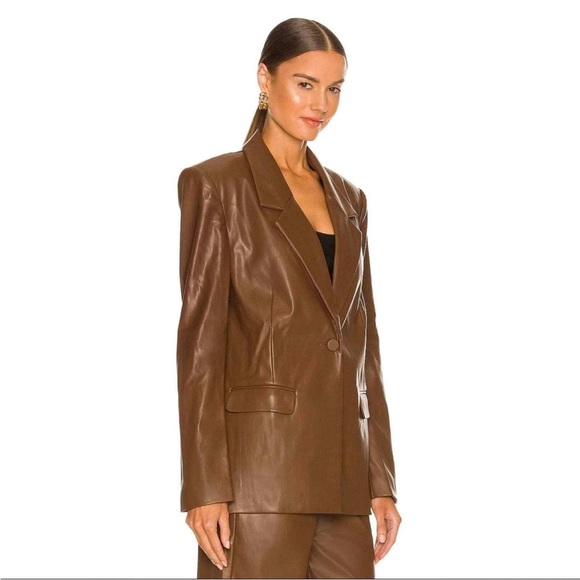 WeWoreWhat Chocolate Brown Faux Leather Blazer size large - Picture 3 of 7